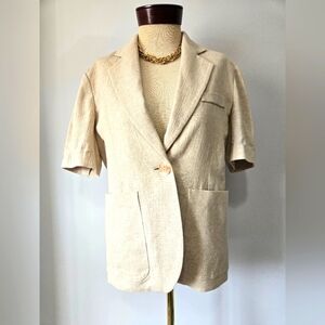 MOHAN Linen/Cotton Short Sleeve Cream Blazer. Size Small